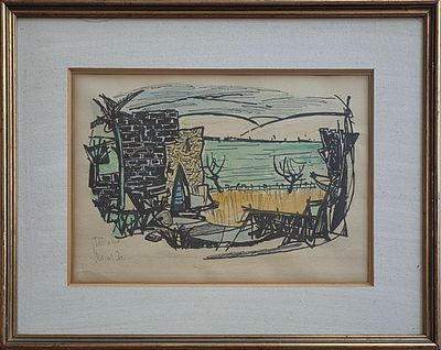 MARCEL JANCO - Technique: WATERCOLOR OVER LITHO Size: 26x38