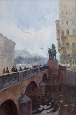 Штылькин Алик. "Аничков мост"	2013 г.	90x60	холст, масло. Штылькин Алик родился в 1953 году в 
