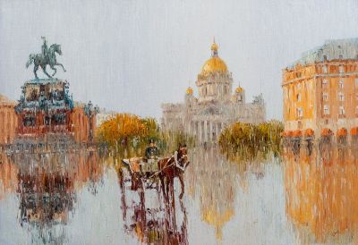 Семененко А. 
“Дождь в Питере”. 2017 г.	70x100 	холст, масло. Семененко А. родился в 1984 в 