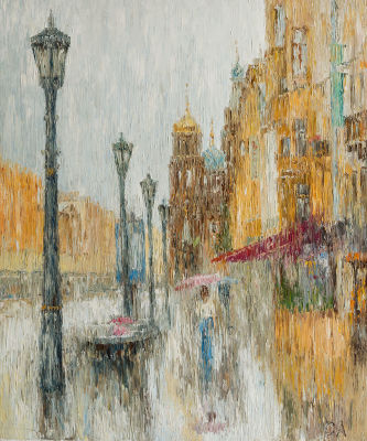 Семененко Александр. “Питер.Дождь” 2017 г.	100x80 	холст, масло. Семененко А. родился в 1984 в 