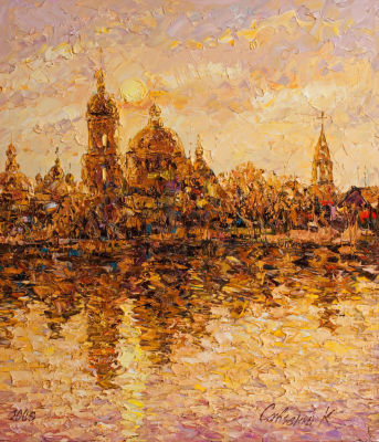 Савченко Константин.
"Солнце садится", 	2009 г. 	70x60см., 	холст, масло. Художник родился 9 