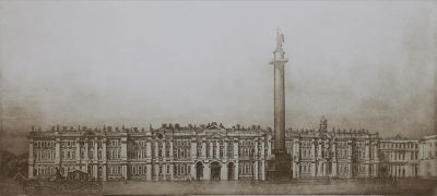 Сурков Александр. 
"Дворцовая площадь", 	2000г., 	21,5х48,5см., б/офорт. Художник родился 12 