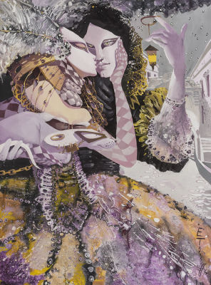 Тарасова Е.
"Удивительное путешествие белой таксы в Венецию". 	2016г. , 	80x60 см., 	бумага, акрил