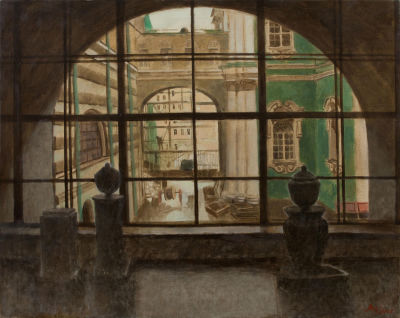 Хохрякова Анастасия. "Эрмитаж: вид через окно", 	2003-4г., 	70x90см., холст, масло. Художница 