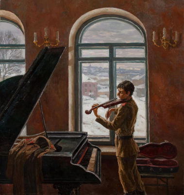 Брусилов Станислав, 
"Последняя мелодия", 	2008 г., 	75х70 см., холст, масло. Полотно является 