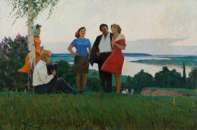 Лысенко Сергей.
"Под гармонь" , 	1968 г., 	 118x178 см., 	холст, масло. Художник родился 15 