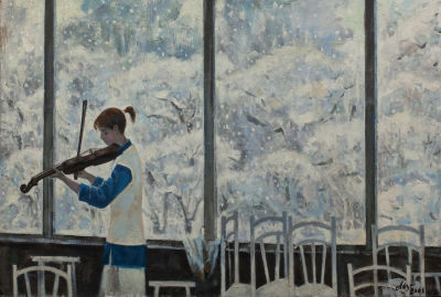 Хохрякова Анастасия. "Тёплое и холодное", 	2001г., 	48х72см., холст, масло. Художница родилась в 