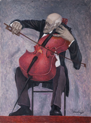 Шибанов Евгений. "М. Ростропович" (центр. часть триптиха), 	2009г., 	80х60см., 	оргалит, масло. Х 