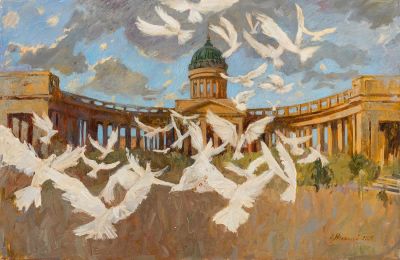 Менжилий Ольга. 
"Добрые вести", 	2013 г., 	60x90 см., 	холст, масло
Художница родилась в 1980 