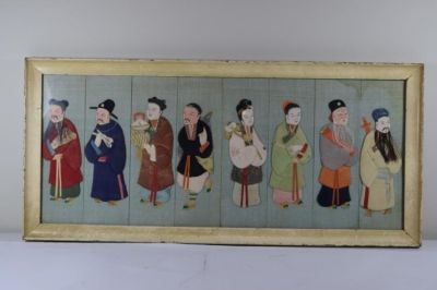 Старинное восточное панно в технике сложный текстильный коллаж в раме &laquo;7 Бессмертных&raquo;.
Каждая 