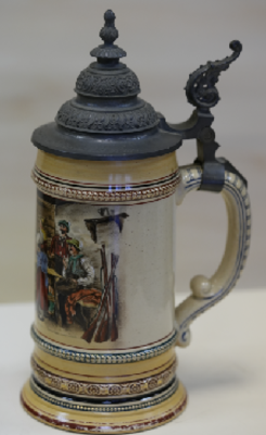 Старинная керамическая пивная кружка. Возможно, Рейнгольд Меркельбах, с причудливой ступенчатой 