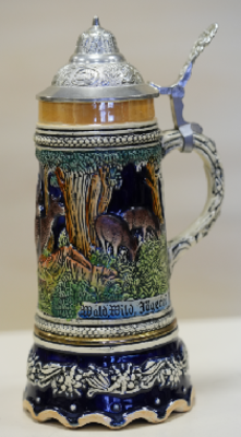 Старинная керамическая пивная кружка. Возможно, Рейнгольд Меркельбах, с причудливой ступенчатой 