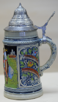 Старинная керамическая пивная кружка. Возможно, Рейнгольд Меркельбах, с причудливой ступенчатой 