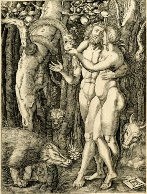 Альбрехт Дюрер, &laquo;Грехопадение&raquo;, 1511 г., 20х24 см, оформлена в раму под стеклом. Экосольвентотипия.
