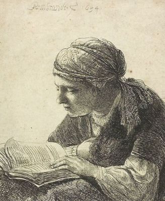 Рембрандт Харменс ван Рейн, &laquo;Женщина за чтением&raquo;, 1634 г., 26х30 см, оформлена в раму с 