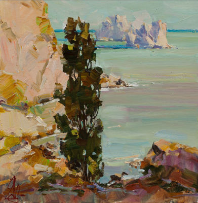 Поздеев Сергей, Заслуженный художник АР Крым. У скалы Шаляпина. 2012 г. Холст, картон, масло. 