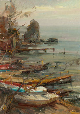 Потапенко Алексей, Лауреат Золотой Медали и Грантов МФКД. Лодочная станция. 2013 г. Холст 