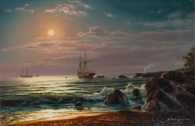 Преображенский Владимир, Лауреат Гранта МФКД. Луна над морем. 2012 г. Холст, масло. 60x90 см. Род 