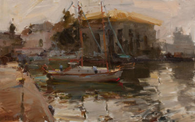 Шабадей Александр, Лауреат Золотой Медали МФКД. Утро в порту. 2009 г. Холст, масло. 50х80 см
. Ро 