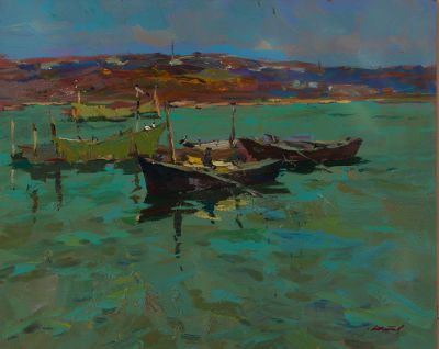 Винтаев Юрий, Заслуженный деятель искусств Украины. На тихой воде. 2007 г. Картон, масло. 80х100 см