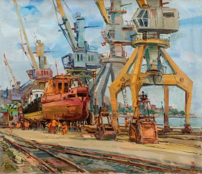 Поздеев Сергей, Заслуженный художник АР Крым. Керченский порт. 2006 г. Холст, масло. 60x70 см. Ро 