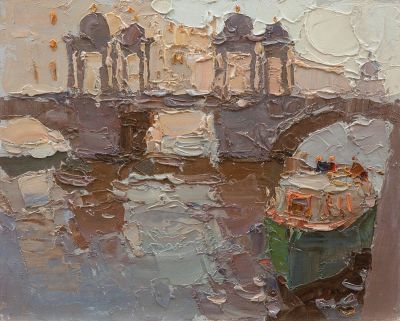 Волков Даниил. "Мост Ломоносова", 	2013 г., 	20x25см., 	картон, масло. Потомственный живописец. 