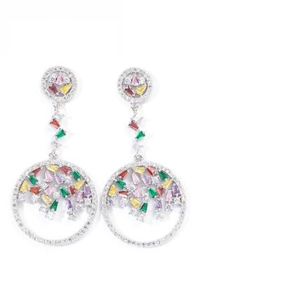 Женские серьги-подвески Karopel, разноцветные богемные круглые кулоны с фианитами. Металл – 