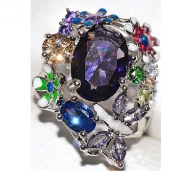 Великолепное многоцветное кольцо для женщин Milangirl. Цветные каплевидные кристаллы 