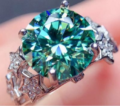 Роскошное регулируемое кольцо из худ. серебра, с сине-зеленым драгоценным камнем муассанит 5 