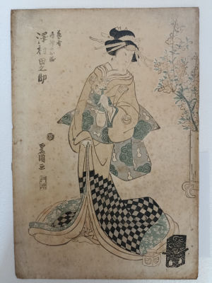 Подлинная японская гравюра &laquo;Актер Sawamura Tanosuke as geisha Narukami no Okatsu&raquo;, 1813 год 