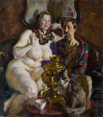 [Большой формат] Ляпкало Виктор, У самовара - 2, 2014, 100х90, х.м. Лауреат Золотой Медали ICHF 