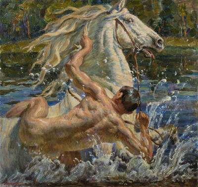 [Большой формат] Ляпкало Виктор, Купание коня, 2014, 95х100, х.м. Лауреат Золотой Медали ICHF 