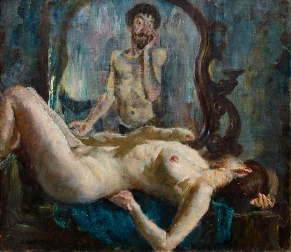 Ляпкало Виктор, У зеркала, 1993, 70х80, х.м. Лауреат Золотой Медали ICHF, Член Петербургского 