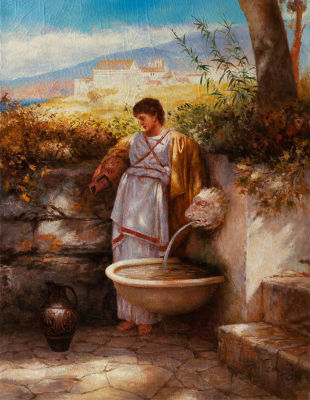 Копия музейного уровня. Семирадский, Генрих Ипполитович. У источника. Этюд. Холст, масло. Около 