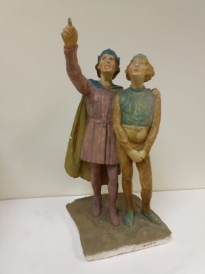 Старинная гипсовая статуэтка «Наблюдатели». Гипс на проволочном каркасе. Полихромная ручная 