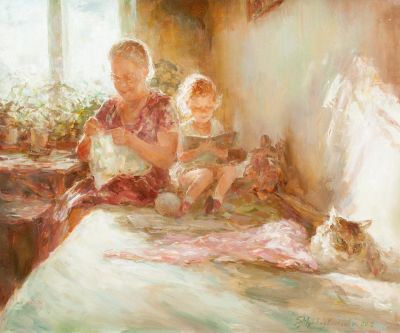 Михайличенко Сергей. У бабушки, 2012г., 75х90см, холст, масло. Член Национального Союза 