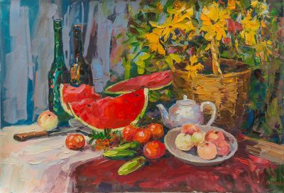 [Большой формат] Андреев Николай. 
Шуйский натюрморт, 2014г., 	70x100см, холст, масло.