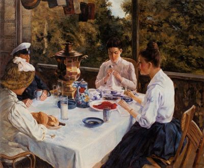 [Большой формат] Константин Коровин (1861–1939гг.). За чайным столом, 1888г., холст, масло. 