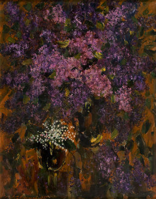 [Большой формат] Ковтун Виктор. Сирень с ландышами, 2005г., 100х80см., х\м. Заслуженный художник 