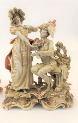 Фарфоровая статуэтка "Встреча на скамейке" Мануфактура Kister Alsbach (?) Середина 20 в. 