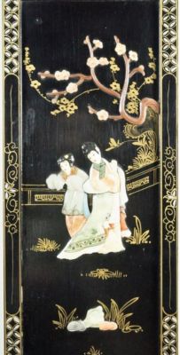 Художественная китайская панель. Лак с резьбой по мыльному камню и другим камням с изображением 