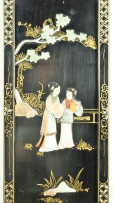 Художественная китайская панель. Лак с резьбой по мыльному камню и другим камням с изображением 