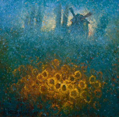 Пивень Владимир. Подсолнухи, 2007г.. 80х80см., х\м. Лауреат Золотой медали МФ "Культурное 