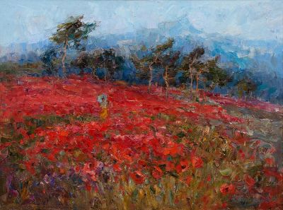 [Большой формат] Марманов Роман. Крымские маки, 2010г., 77х102см, х\м. Родился в 1977 году в 