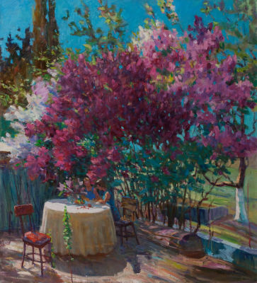 [Большой формат] Чеботару Николай. В тени сирени, 2007г., 100х90см., х\м. Родился в 1948 году 