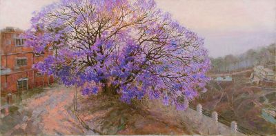 [Большой формат] Комарова Елена. Ашрам. Рассвет в Гималаях, 2012г., 60х120см., х\м. Родилась в 