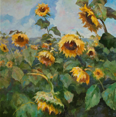 Падалка Юрий. Подсолнухи., 2007., 60х60см., х\м. Родился в 1953 году в хуторе Савоськин 