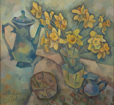 Владимирова-Лаврова Анна «Натюрморт с нарциссами» 55х60 см, 2006 г. Холст, масло. Член 