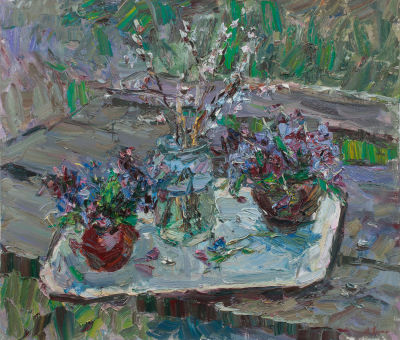 Зорко Анатолий Егорович, Заслуженный художник Украины, «Фиалки» 60х70 см, 2007 г. Холст, масло. Р 