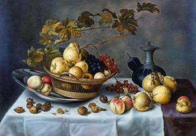 Balthasar van der Ast. A Still Life of Pears, Peaches, Grapes and Quinces in a Basket. Аст 